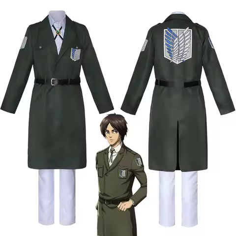 Attack on Titan Survey Corps Eren Yeager Cosplay Costume Military Green Long Coat Uniform Full Set