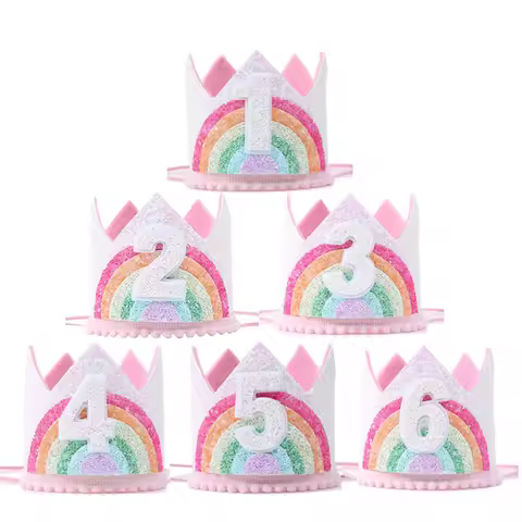 Kids Birthday Party Rainbow Crown Headband 1st 2nd 3rd Birthday Party Photo Props Baby Shower Party 