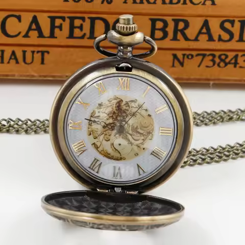Vintage Bronze Quartz Necklace Pocket Watch Numerals Display Pendant Pocket Clock Collections Gifts 