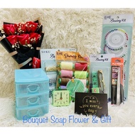 Bouquet Flower & Gift (Drawer & Sewing Kit Pins & Tape &  Needles & Spools & Tweezers & Alarm Clock)