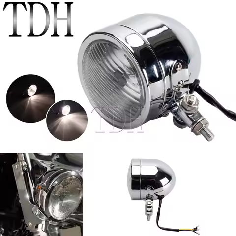 Motorcycle Chrome Retro Headlight HS1 12V 35W Front Headlamp Dual Sport Dirt Bike For DR RM 250 CB60