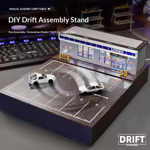 1:64 Scale Car Model Magnetic Drift Station DIY Electric Assemble Track Initial D Tokyo Drift Light 