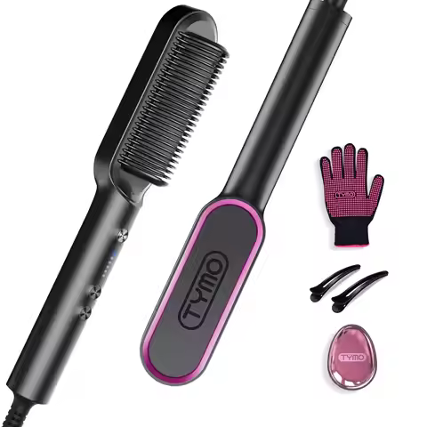 Hair Straightener Brush with 5 Temps, Fast Heating in 20s & Dual Voltage for Women, Black