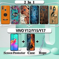 2 IN 1 VIVO Y12 Y15 Y17 Case with Tempered Glass Curved Ceramic Screen Protector Music