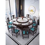 H-66/ Marble Dining-Table New Chinese Style Solid Wood round Table Turntable Household Dining Table and Chair Dining Tab