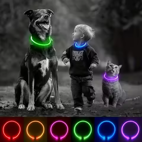 Pet Dog Cat LED Light Collar Luminous Anti-Lost Dog Collar USB Rechargeable Dog Necklace Collar Nigh