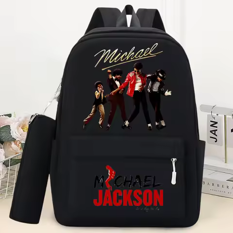 King of Pop Michael Jackson Schoolbag with Pencil Case Anime Printed Fashion Backpack Students Book 