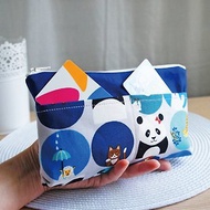 Lovely【日本布訂製】熊貓與動物多分隔筆袋、工具袋、藍