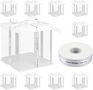 DJFHIW 10 Pcs Clear Cake Box with Ribbon 7x7x8Inch, Clear Gift Boxes for Birthday, Wedding and Festi