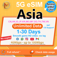 Asia 11 countries eSIM Ultimate 1-30 Days 5G High Speed Unlimited Data | Instant 24h Delivery | Eur