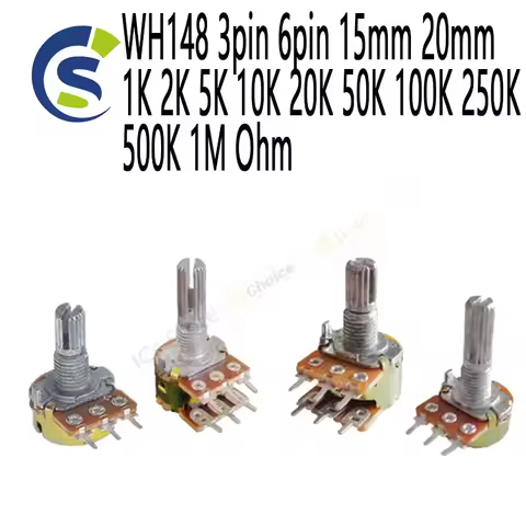 5pcs Linear Taper Rotary Potentiometer Resistor B50K B10K WH148 3pin 6pin 15mm 20mm 1K 2K 5K 10K 20K