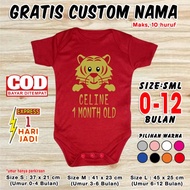 MERAH TIGER 1 Month Old Baby Clothes FREE CUSTOM NAME Baby Jumper 1 Month One Month Red Clothes Set 