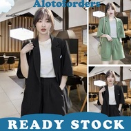 2 Pcs/Set Women Blazer Shorts Set Half Sleeves Lapel High Waist Loose Anti-wrinkle Commute OL Style Plus Size Lady Business Outfit Female Clothing