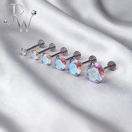 16G Silver Conch Helix Piercing Jewellery 1PC Surgical Steel Cartilage Earring Multicolor Crystal Tr