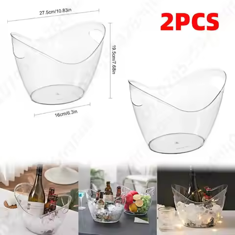 2pcs Wine Bucket with Handle 3.5Liter Large Capacity Ice Cube Container Clear Plastic Ice Storage Tu