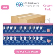 MEDICOS Regular Fit Size M/L 175 HydroCharge 4ply Surgical Face Mask  Cotton Pink  (50's x 20 Boxes) - 1 Carton