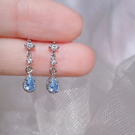 Korean Elegance Aquamarine S925 Sterling Silver Gold Diamond Zircon Drop Earrings Women Fashion Jewelry Stud Earrings
