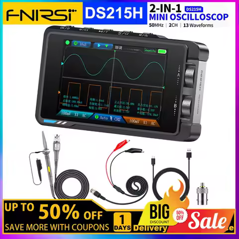 FNIRSI DS215H 2 in 1 Digital Oscilloscope Signal Generator Handheld Dual Channel 50MHZ 250MS/s Autom