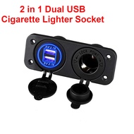 12V/24V Dual USB Outlet Charger Power Waterproof Adapter 2 in 1 Cigarette Lighter Socket for Car Motorcycle