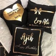 Black Square Pillow Custom 1 Color Printing with Inner Bantal Hitam Siap Nama Birthday Gift