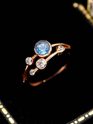 1 Nhẫn nữ hở đá Topaz thiên nhiên, Ins Anelli Donna, Bạc S925 khảm thủ công bán quý Thiết kế thanh l