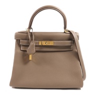 HERMES Togo皮革Kelly 28金扣手挽肩背兩用袋Etoupe