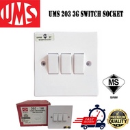 UMS 203 3 GANG 1WAY TRIPLE FLUSH SWITCH 10A UMS203 3G 1W SWITCH SOCKET WITH SIRIM APPROVED 10AX 250V