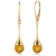 Amber Earrings for Women - Ball Bead with Gold Plated ag925 Sterling Silver, Secure Leverback Closur