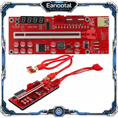 PCI-E X1 to X16 Powered Riser Adapter Complete Kit, USB 3.0 Extension Cable PCIEX1 Card and SATA 6Pi