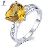 Lohaspie Jewelry Nhẫn bạc nguyên chất 3 carat Sterling 925 chính hãng Nhẫn Citrine tự nhiên nguyên b