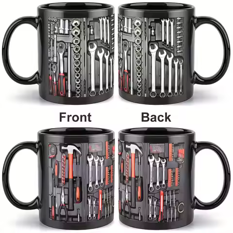 New product in August, men's toolbox series, black ceramic coffee mug.