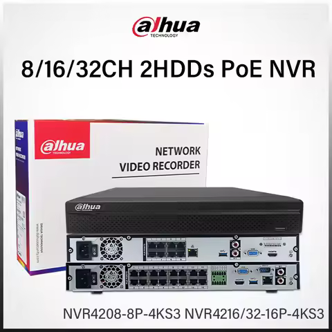 Dahua 8CH 16CH 32CH 2HDDs NVR 8PoE 16PoE Video Recorder IP Camera Smart Monitor System NVR4208-8P-4K