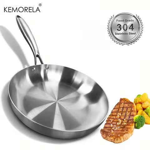 304 Stainless Steel Frying Pan NonStick Pan Fried Steak Pot Uncoated Kitchen Cookware For Gas Stove 
