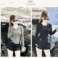 METALLIC STONE BLING SHIRT - Simple round neck long sleeves - high fashion - bigsize 40 -90kg - MS14
