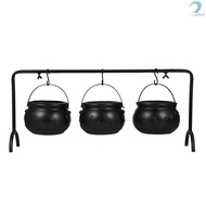 Halloween Candy Bowl Decorations, Set of 3 Black Plastic Cauldron Bowls with Iron Rack, Halloween Pa