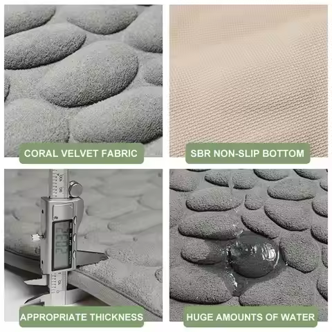 Practical Cobblestone Bath Mat Non-slip Absorbent Shower Doormat Soft Thickened Bathroom Floor Mat