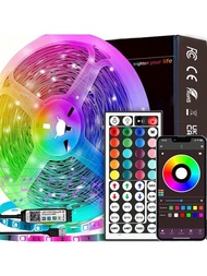 16-100英尺USB 5V RGB 44鍵遙控器+App智能控制USB Led電視背景燈定時RGB變色燈帶，適用於臥室LED燈飾節日裝飾燈禮品家居房間裝飾
