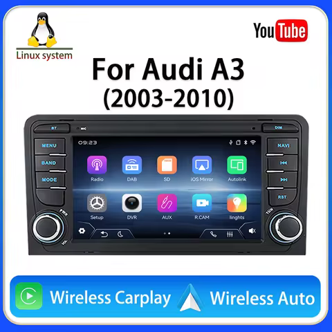 For Audi A3 (2003-2010) 7-inch (Linux system) Wireless CarPlay Wireless Android Auto YouTube Player 