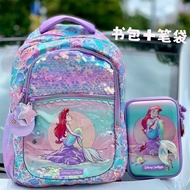 Smiggle Backpack mermaid princess Ariel shcoolbag Pencilcase Lunchbox bag student boy and girl bookbag#817