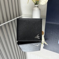 [Top.Grade] Pra ** Men logo Signage Texture Calfskin Wallet Black Model: 2M0513 Size: Length 11cm * 
