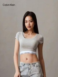 【全新】CK小姐短袖短褲U領短袖帶胸墊純棉運動套裝時尚套裝緊身褲性感露臍