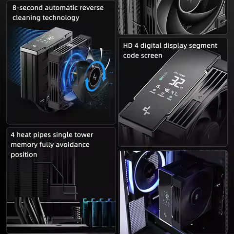 DEEPCOOL AK400 CPU Cooler with Digital Display 4pin PWM Fan Speed Control 4 Heat Pipes Radiator For 