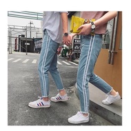 Unisex white 2-line Baggy Jeans
