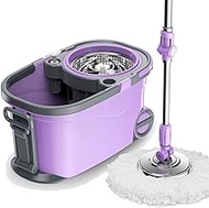 Mop - Stainless Steel Spin Mop &amp; Bucket Self Wringing Mop with Microfiber Mop Heads Extended Length Adjustable Mop Pole Anniversary
