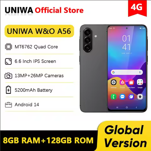 Global Version UNIWA W&O A56 4G Smartphone Android 14 6.7 inch HD+ Display 8GB+128GB 26MP+13MP Camer