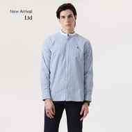LTD เสื้อเชิ้ตคอจีน ลายทางแนวตั้ง ผู้ชาย สีฟ้าอ่อน | Mandarin Collar Shirt with Vertical Stripes | 0