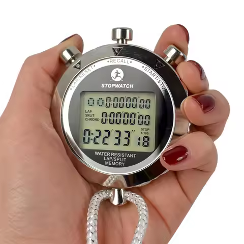 PS-538 Metal Digital Timer Sports Stopwatch Water Resistant Memory Counter Antimagnetic Chronograph 
