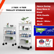 3 Tier / 4 Tier Trolley Multifunction Storage Rack Office Shelves Home Kitchen Rack With Plastic Wheel