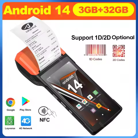4G Android 14 Upgrade POS Terminal with NFC Handheld Thermal 58mm pos Printer 1D 2D Barcode Scanner 