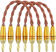 Preffair 4 Pack 5N OCC 15AWG Speaker Jumper Cables with 4mm Banana to Banana Connectors Speaker Brid